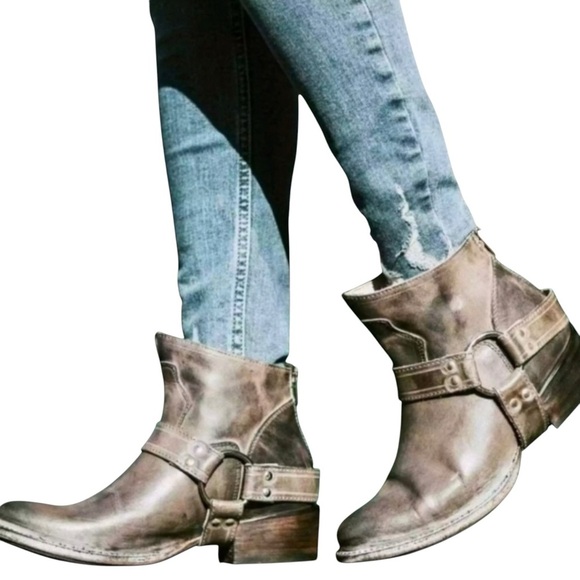 Freebird by Steven Womens Santiago Distressed Leather Harness Boots Size 8